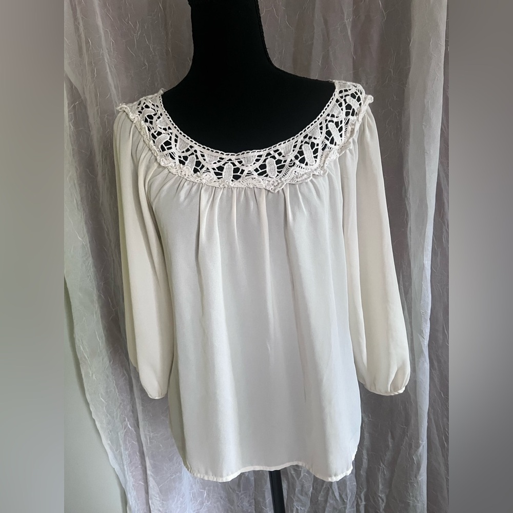 Cream Lace Trim Blouse